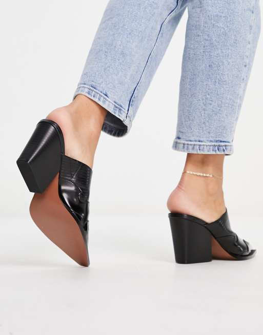 ASOS DESIGN – Saxon – Czarne klapki na obcasie w kowbojskim stylu , 3 z 4