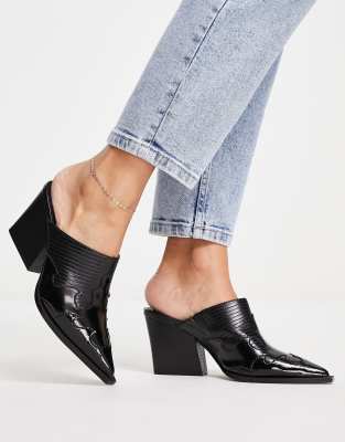 ASOS DESIGN Saxon western heeled mules in black