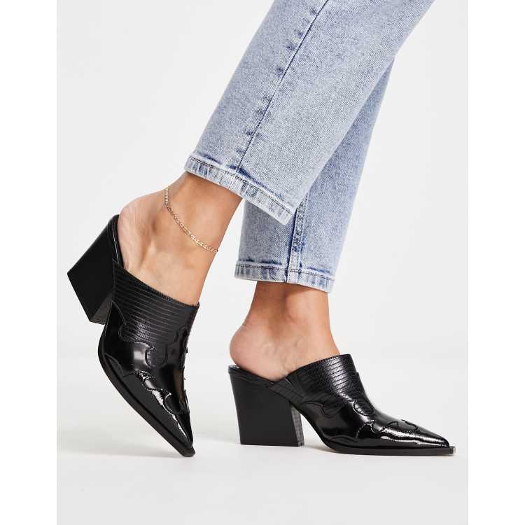 ASOS DESIGN – Saxon – Western-Mules in Schwarz mit Absatz | ASOS