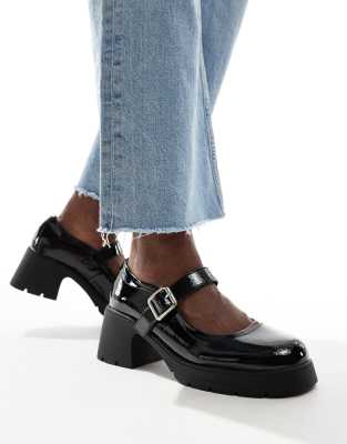 ASOS DESIGN - Saxton - Chaussures babies vernies à semelle chunky et talon - Noir