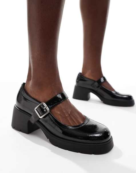 ASOS DESIGN - Saxton - Mary Jane schoenen met brede pasvorm, dikke zool en hak in zwart lakleer - view 1