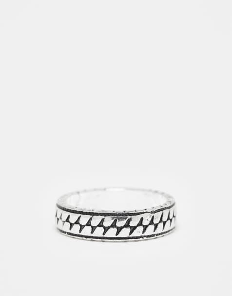 ASOS DESIGN scale textured band ring in burnished silver   - view 1