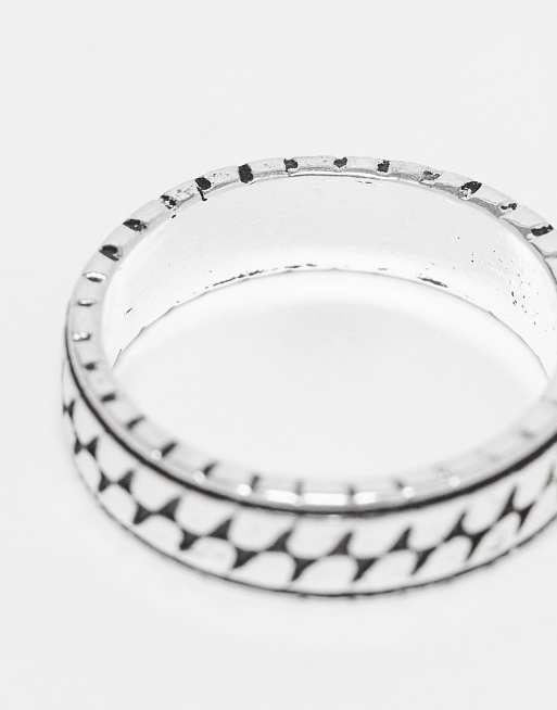 ASOS DESIGN scale textured band ring in burnished silver  , 2 of 3