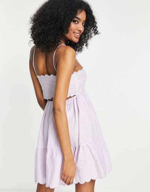 ASOS DESIGN scallop edge cut out back mini sundress in lilac