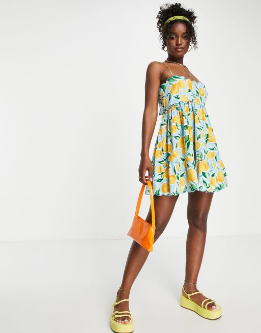 ASOS DESIGN scallop edge cut out back mini sundress in orange print | ASOS