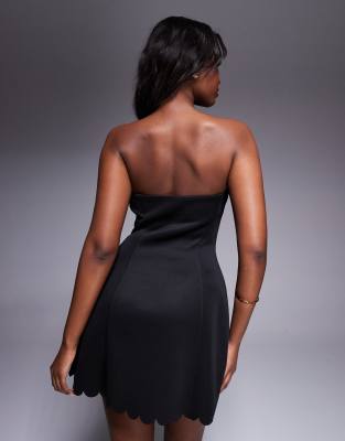 ASOS DESIGN SCALLOP EDGE SCUBA BANDEAU MINI DRESS WITH GOLD SHELL BUTTONS 