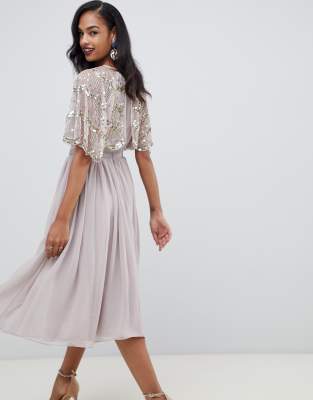 Asos design crop top fringe embellishment store tulle midi dress