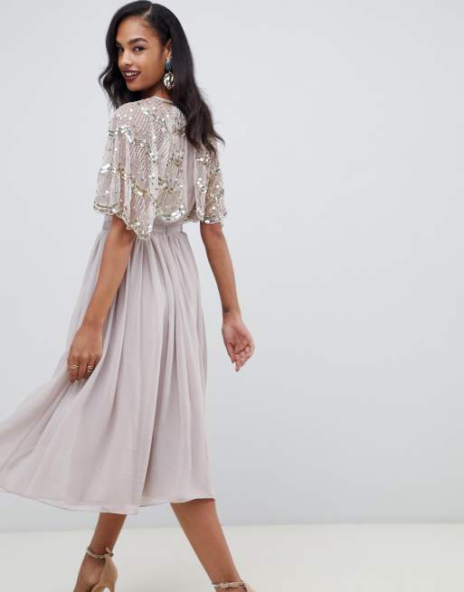 Scallop hem embellished 2025 crop top midi dress