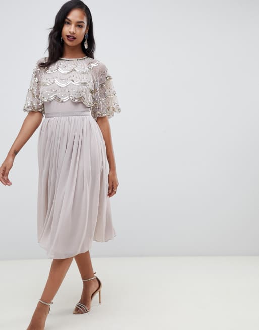 Asos design crop top sales fringe embellishment tulle midi dress