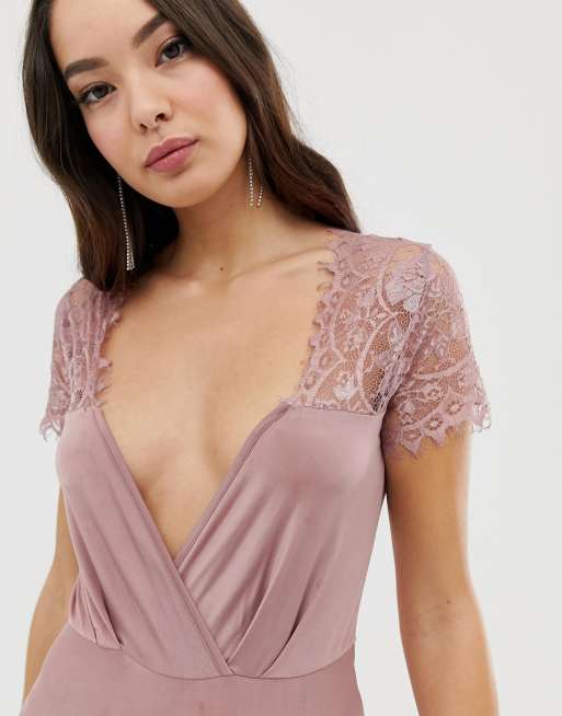 ASOS DESIGN Scallop Lace Top Pleated Maxi Dress