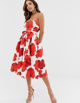 ASOS DESIGN scallop poppy floral print midi skater dress ASOS