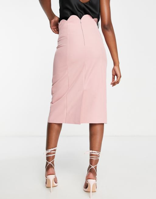 ASOS DESIGN scallop waist midi pencil skirt in teracotta