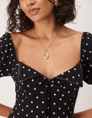 Asos Design Scalloped Collar Puff Sleeve Midi Tea Dress With Seam Details