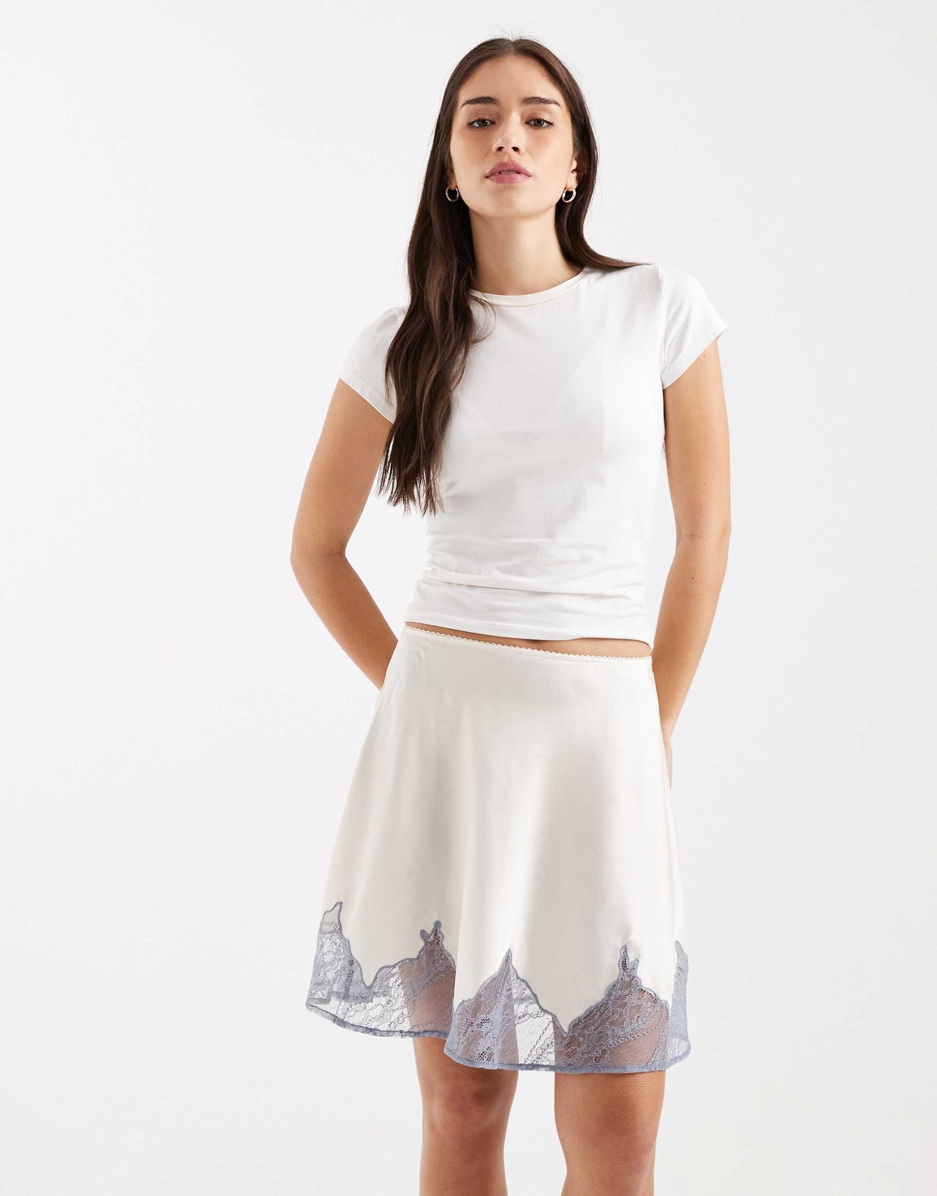 asos design scalloped lace hem satin mini skirt - part of a set