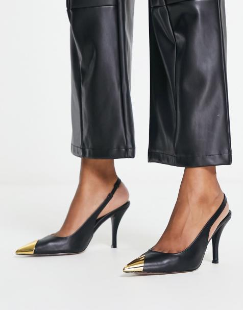 Silver Metallic Cap Pointed-Toe Slingback Pumps - CHARLES & KEITH US