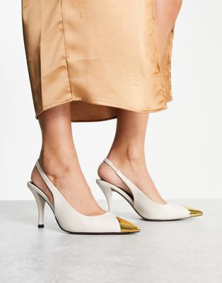  Scandal toe cap slingback mid shoes in off white 