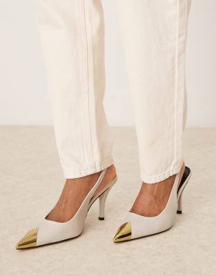 Asos Design Scandal Toe Cap Slingback Mid Shoes In Off White