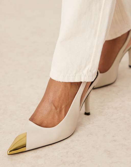 ASOS DESIGN Sally toe cap slingback block heeled shoes in beige