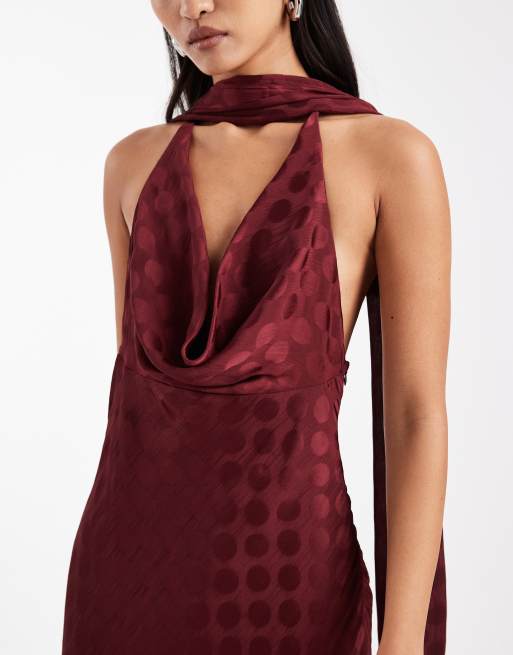 ASOS DESIGN scarf cowl neck maxi dress in plum spot, 3 of 4