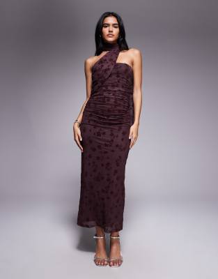 Asos Design Scarf Detail Bandeau Maxi Dress In Brown