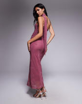 Topshop asymmetric one-shoulder open back midi occasion dress in watercolor bloom