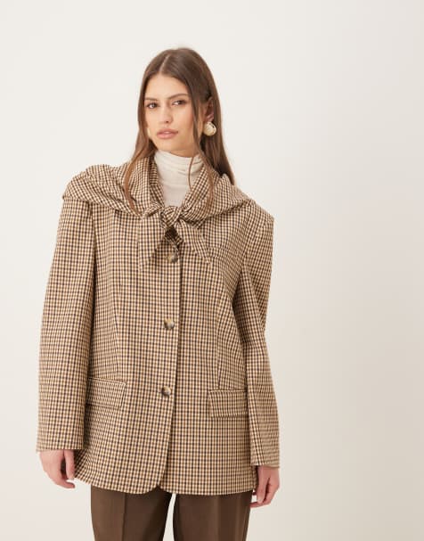 ASOS DESIGN scarf detail blazer in check