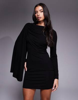 Asos Design Scarf Detail Draped Mini Dress In Black