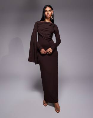 Asos Design Scarf Detail Draped Mini Dress In Brown