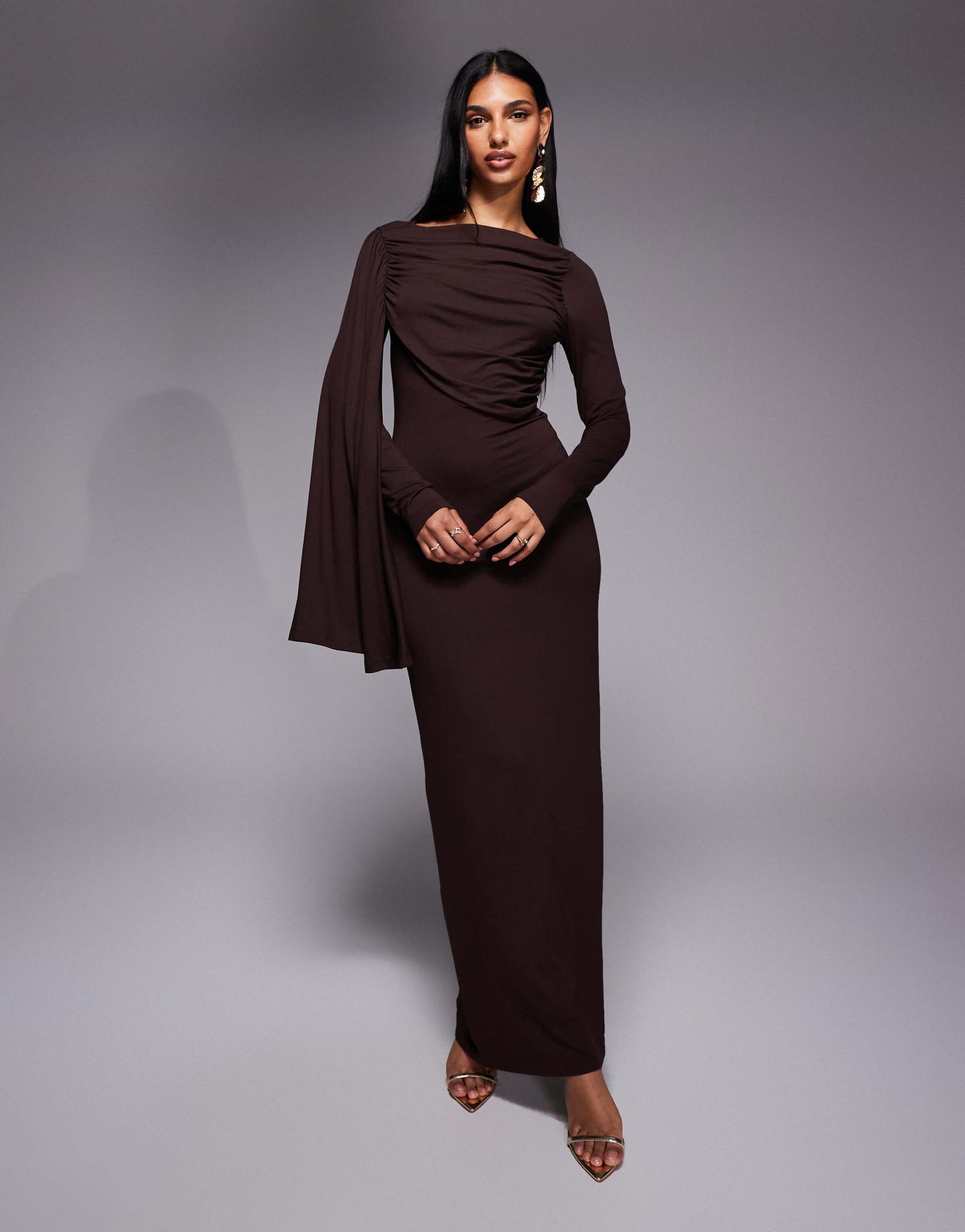 asos design scarf detail draped mini dress in chocolate