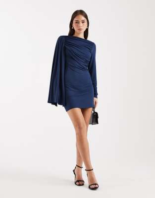Asos Design Scarf Detail Draped Mini Dress In Blue