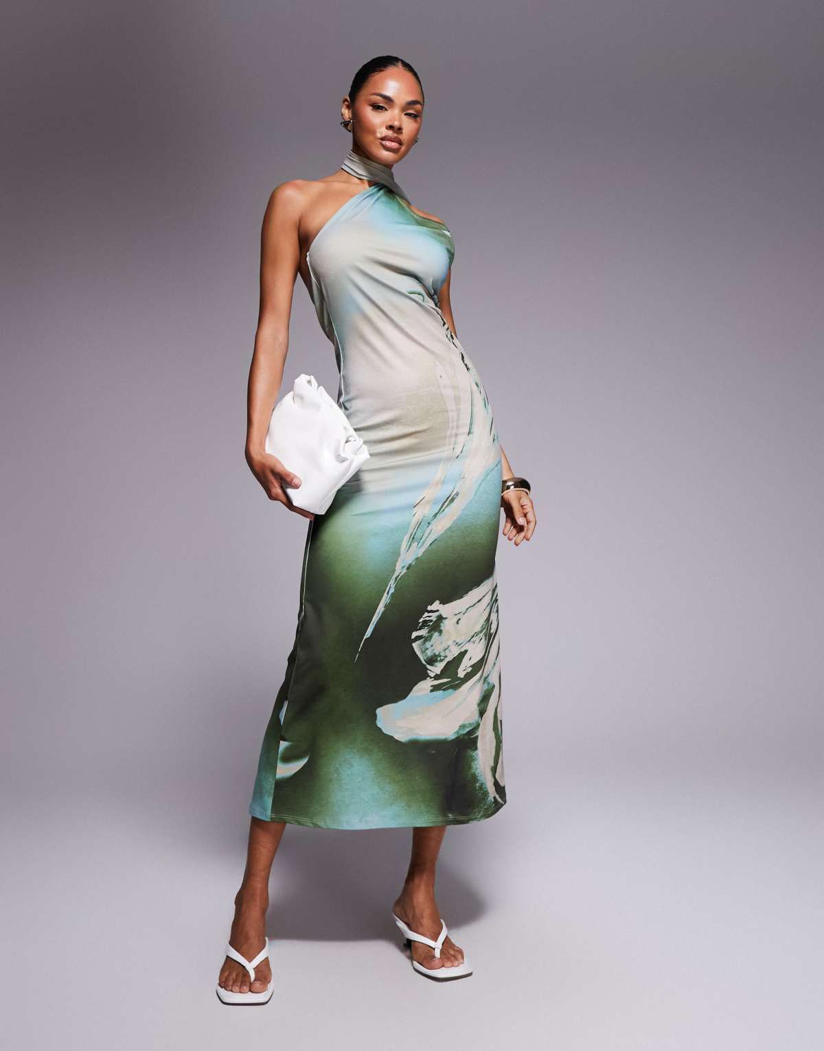 ASOS DESIGN scarf detail midi dress in blue flower print