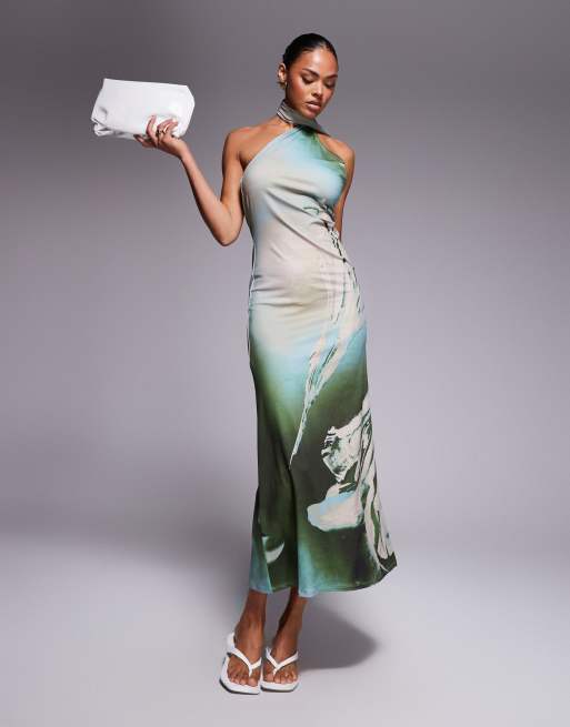 ASOS DESIGN scarf detail midi dress in blue flower print