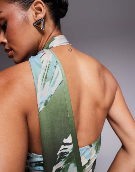 ASOS DESIGN scarf detail midi dress in blue flower print, 3 of 4