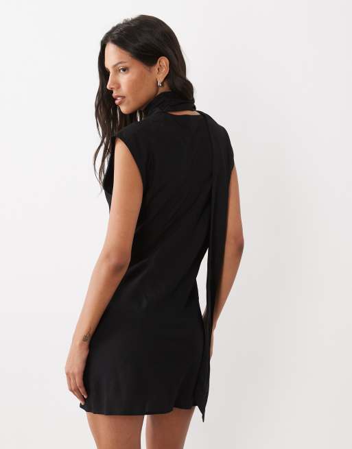 ASOS DESIGN scarf detail mini dress in black, 4 of 4