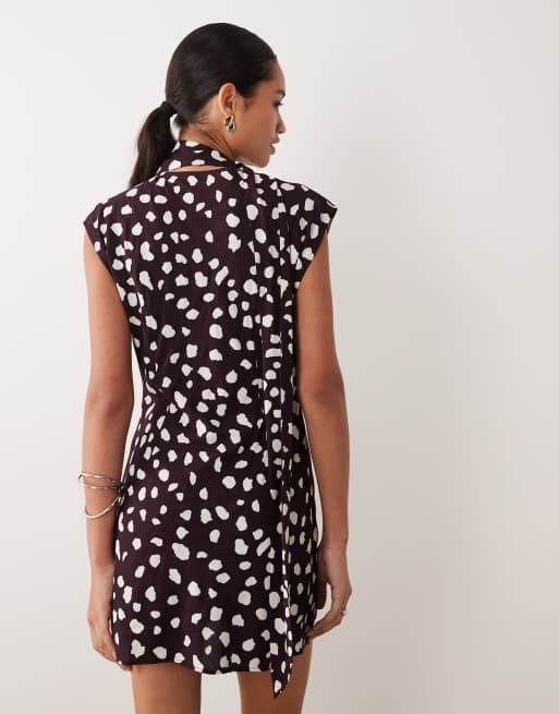 ASOS DESIGN scarf detail mini dress in print in mono spot, 3 of 4