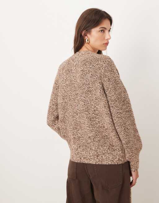 ASOS DESIGN scarf detail relaxed fit multiply sweater in brown