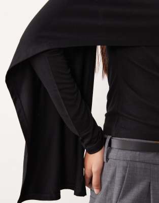 Asos Design Scarf Drape Detail Long Sleeve Top In Black