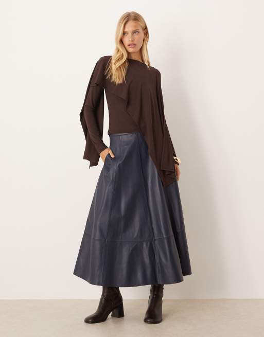 ASOS DESIGN scarf drape detail long sleeve top in brown
