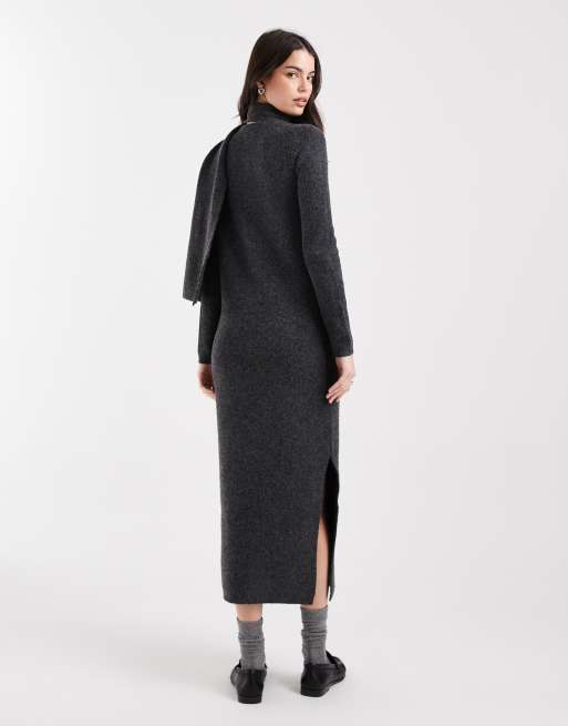 ASOS DESIGN scarf maxi dress in charcoal, 3 of 4