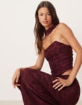 [ASOS DESIGN] ASOS DESIGN scarf neck bandeau in wine burnout (Part of a set)-Red 4 Wine
