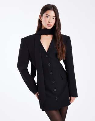 Asos Design Scarf Neck Blazer Mini Dress In Black