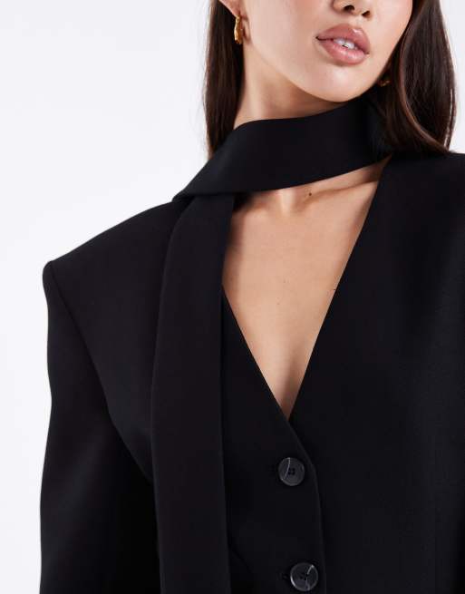 ASOS DESIGN scarf neck blazer mini dress in black