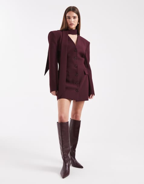 ASOS DESIGN scarf neck mini blazer dress in  plum