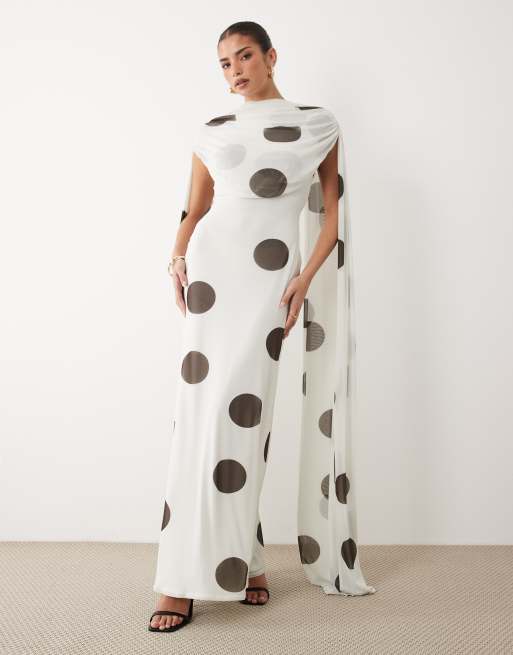 ASOS DESIGN scarf neck mono spot maxi dress in ivory, 2 of 4
