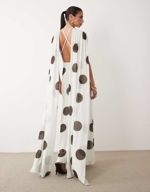 ASOS DESIGN scarf neck mono spot maxi dress in ivory, 4 of 4