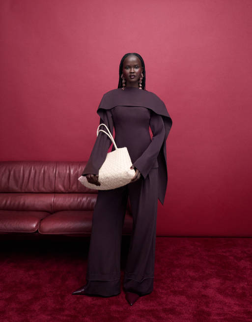 ASOS DESIGN scarf neck tailored top in plum, 4 of 4