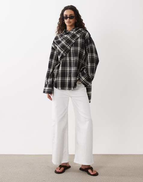 ASOS DESIGN scarf overwrap detail shirt in check - view 1
