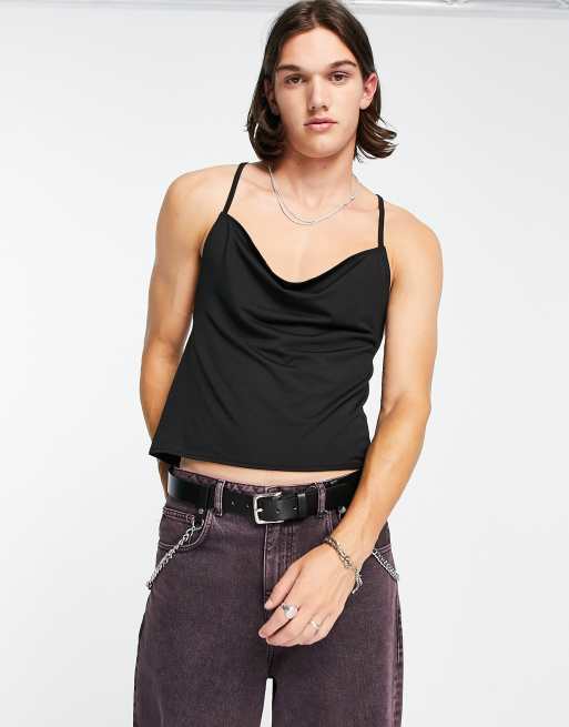 ASOS DESIGN scarf tank top with spaghetti straps in black