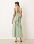 [ASOS DESIGN] ASOS DESIGN scarf tie back drop waist midi dress in sage green 10 Sage green