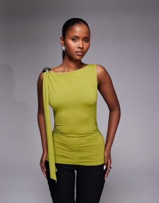 Asos Design Scarf Top With Hardware Trim In Green